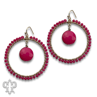 Coin disc bead wrapped circle earring - LC