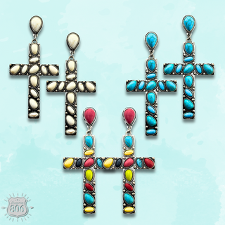 Stone cross earring