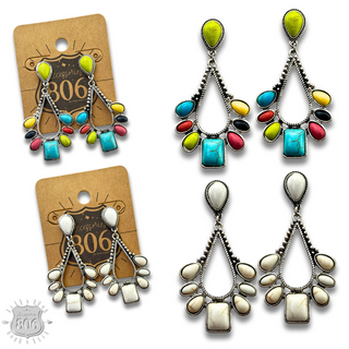 Decorative stone chandelier earring