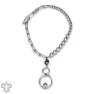 Pearl and paperclip chain necklace with Austrian crystal