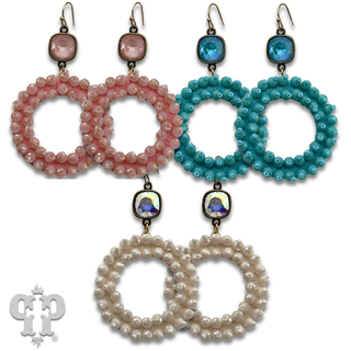 Woven faceted bead circle earring with crystals from Swarovski®