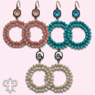 Woven faceted bead circle earring with crystals from Swarovski®