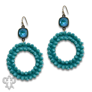 Woven faceted bead circle earring with crystals from Swarovski®