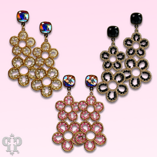 Double flower charm earring, Austrian crystal