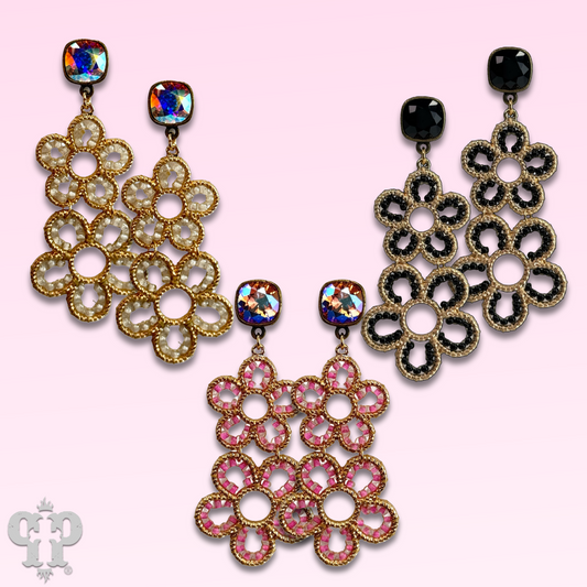 Double flower charm earring, Austrian crystal