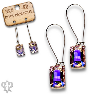 Rectangle rhinestone on kidney wire earring