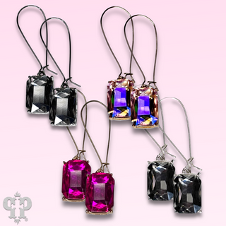 Rectangle rhinestone on kidney wire earring