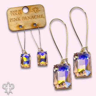 Rectangle rhinestone on kidney wire earring