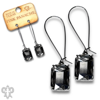 Rectangle rhinestone on kidney wire earring
