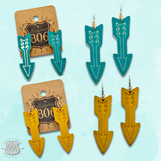 Embossed leather arrow earring