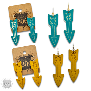 Embossed leather arrow earring