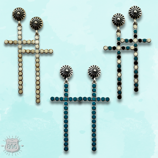 Western wood bead cross earring
