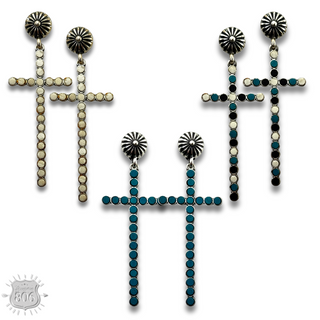 Western wood bead cross earring