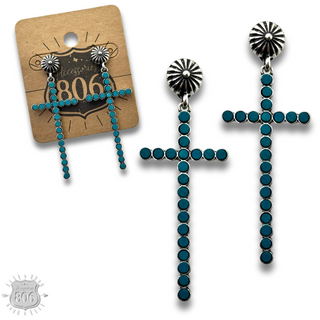 Western wood bead cross earring