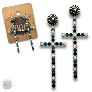 Western wood bead cross earring