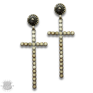 Western wood bead cross earring