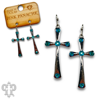 Shiny finish cross earring with Austrian crystals
