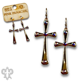 Shiny finish cross earring with Austrian crystals