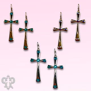 Shiny finish cross earring with Austrian crystals
