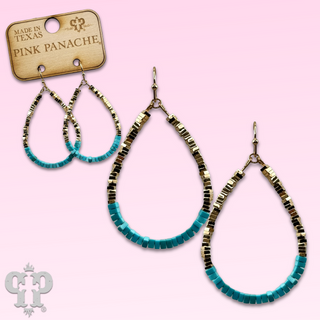 Gold and turquoise square bead teardrop earring