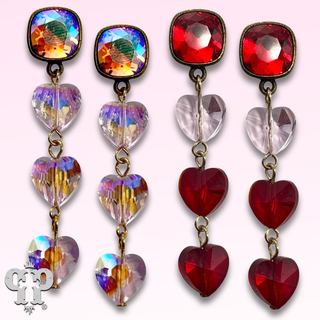 Triple crystal heart earring, Austrian crystal