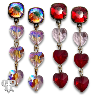 Triple crystal heart earring, Austrian crystal