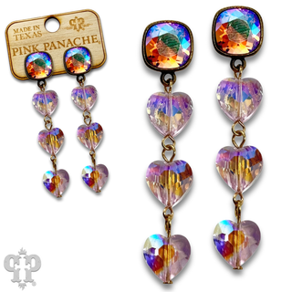 Triple crystal heart earring, Austrian crystal