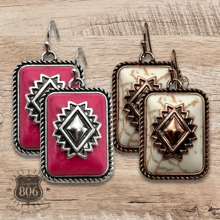 Rectangle western aztec stone earring - LC