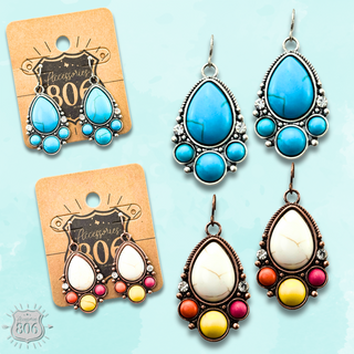 Decorative stone teardrop earring