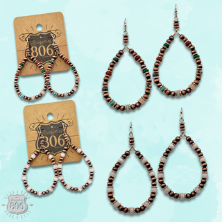Copper and stone bead teardrop earring