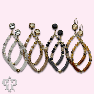 Diamond teardrop bamboo tube bead earring with crystals from Swarovski®, last call