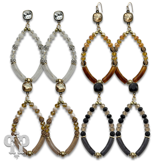 Diamond teardrop bamboo tube bead earring with crystals from Swarovski®, last call