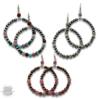 Burnished bead and stone circle earring