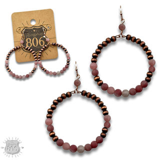 Burnished bead and stone circle earring