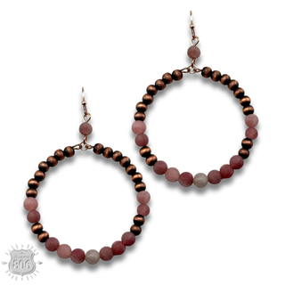 Burnished bead and stone circle earring