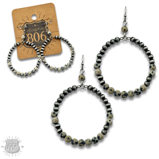 Burnished bead and stone circle earring