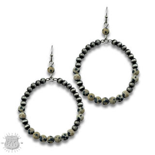 Burnished bead and stone circle earring