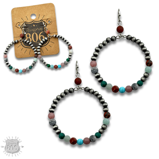 Burnished bead and stone circle earring
