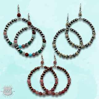 Burnished bead and stone circle earring