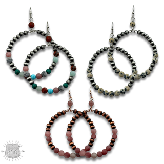 Burnished bead and stone circle earring