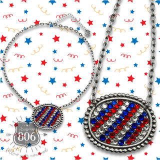 Patriotic oval rhinestone necklace
