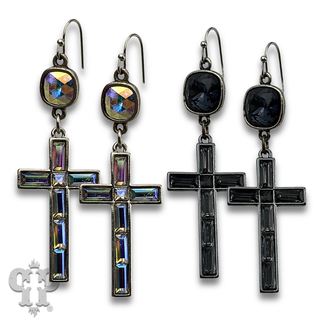 Rectangle rhinestone cross earring with crystals from Swarovski®- LC