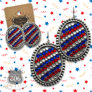 Patriotic rhinestone oval earring