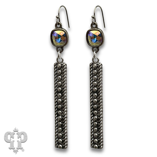 Textured rectangle bar earring with crystals from Swarovski®