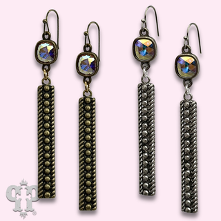 Textured rectangle bar earring with crystals from Swarovski®