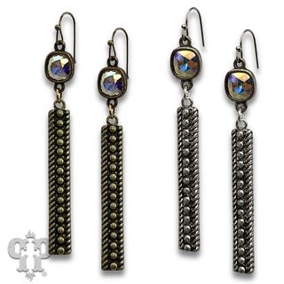 Textured rectangle bar earring with crystals from Swarovski®