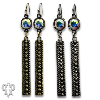 Textured rectangle bar earring with crystals from Swarovski®