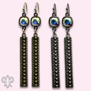 Textured rectangle bar earring with crystals from Swarovski®