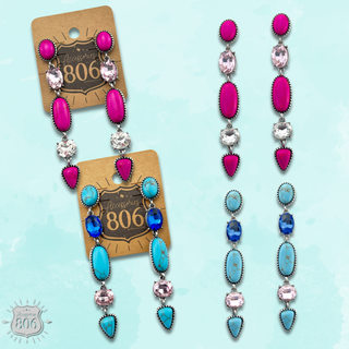 Colorful stone and rhinestone drop earring