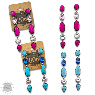 Colorful stone and rhinestone drop earring